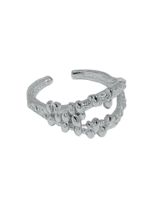 Platinum [adjustable size 15] 925 Sterling Silver Bead Geometric Vintage Stackable Ring